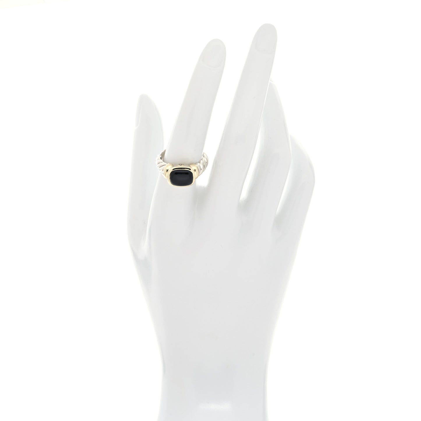 Sterling Silver 14K Yellow Gold Black Onyx 10mm Noblesse Ring 57 8