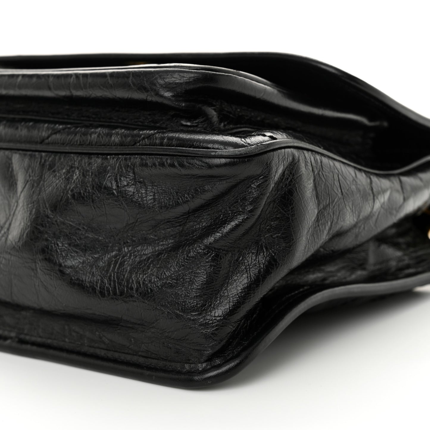 Crinkled Calfskin Matelasse Monogram Medium Niki Chain Satchel Black