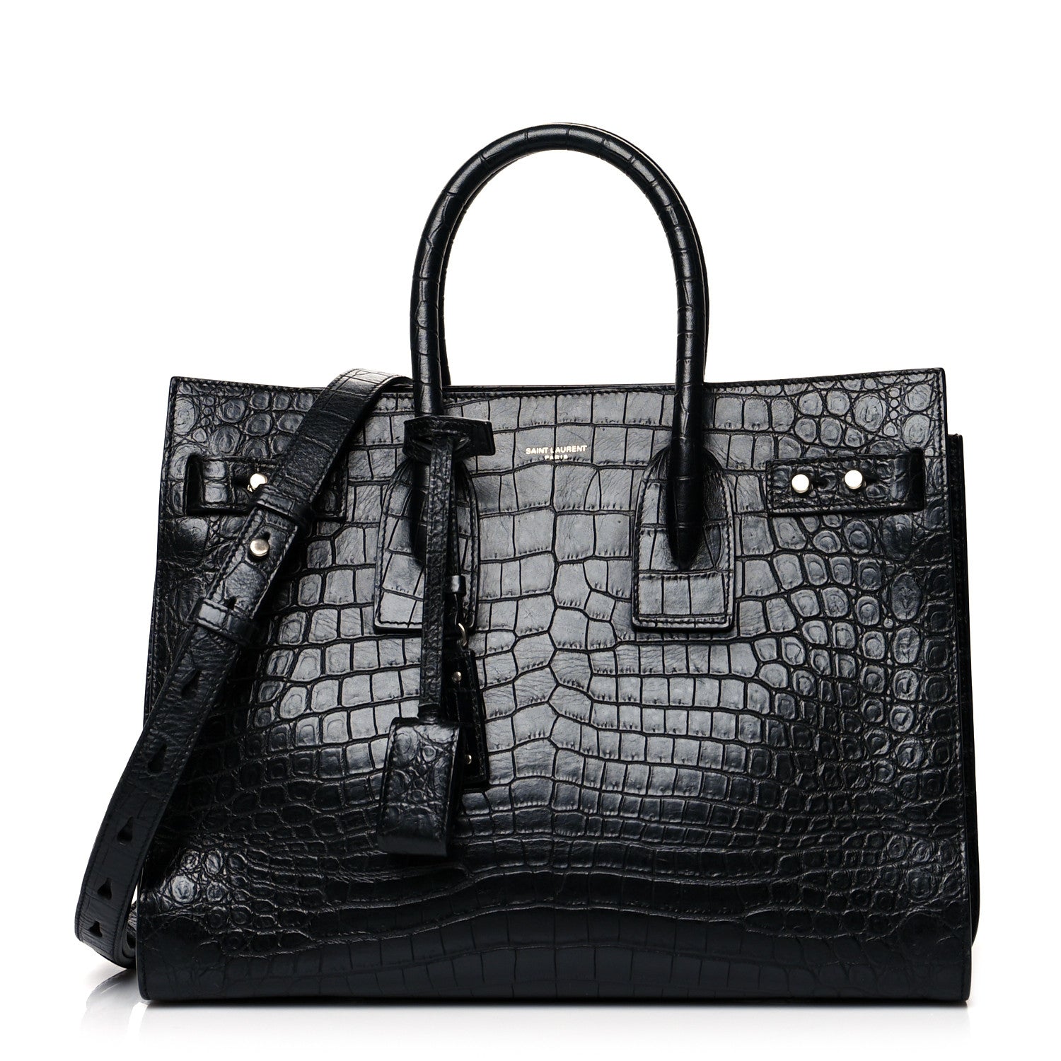Saint Laurent Calfskin Crocodile Embossed Small Supple Sac de Jour Black 1 of 13