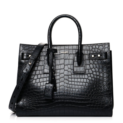 Saint Laurent Calfskin Crocodile Embossed Small Supple Sac de Jour Black 1 of 13