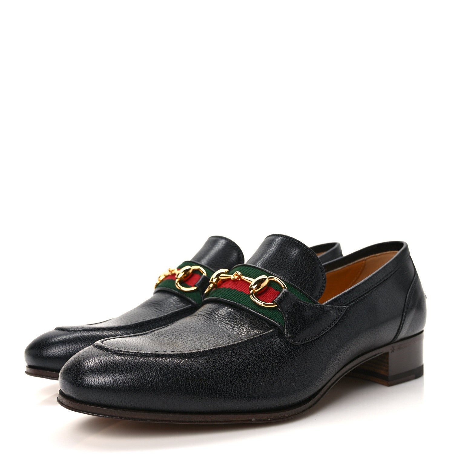 Gucci Goatskin Web Mens Horsebit Loafers 6.5 Black 3 of 9