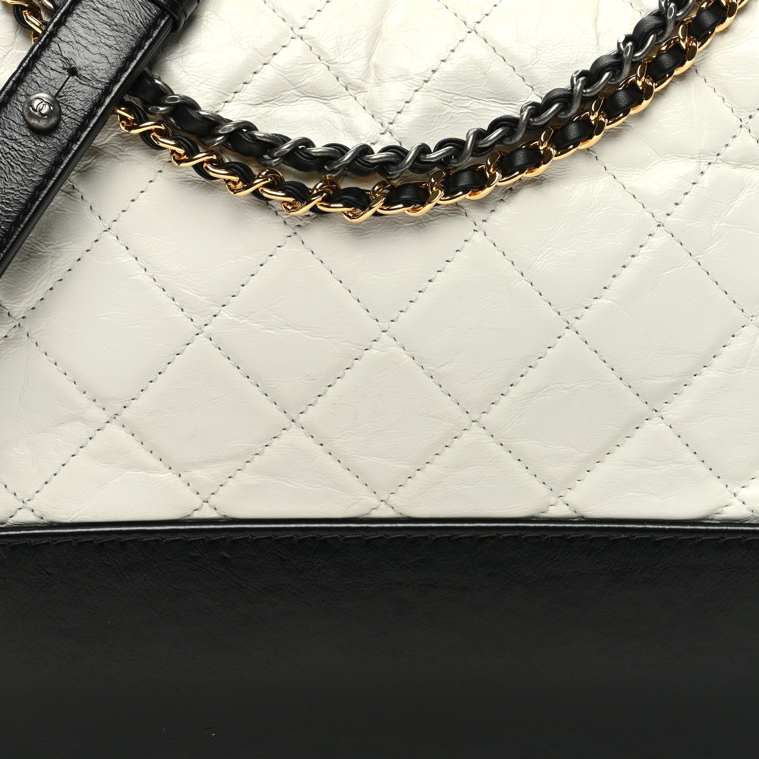 Chanel Aged Calfskin Quilted Medium Gabrielle Hobo Black White 8 of 10
