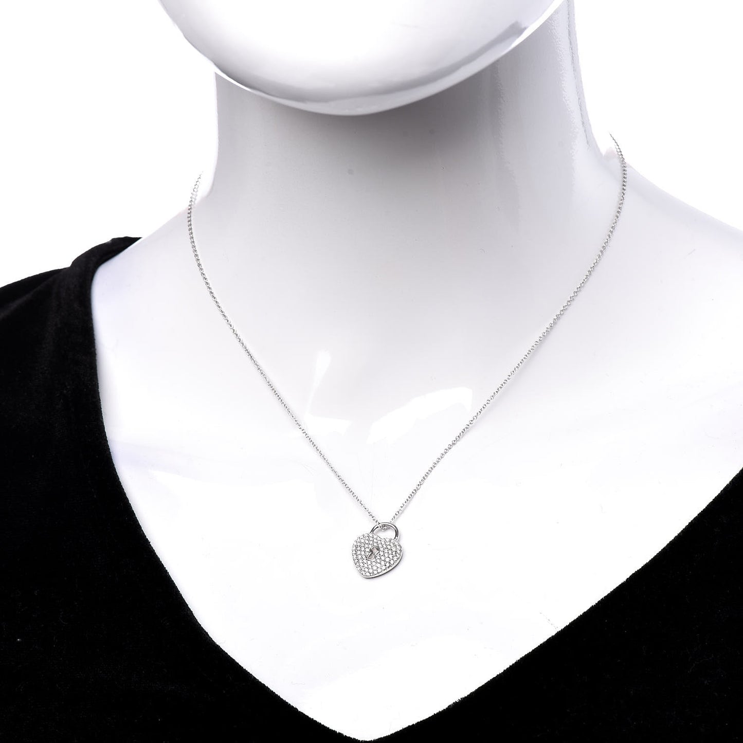 Platinum Diamond Small Heart Lock Pendant Necklace
