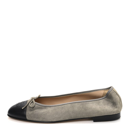 Chanel Suede Lambskin Cap Toe CC Ballerina Flats 41.5 Dark Grey Black 1 of 11