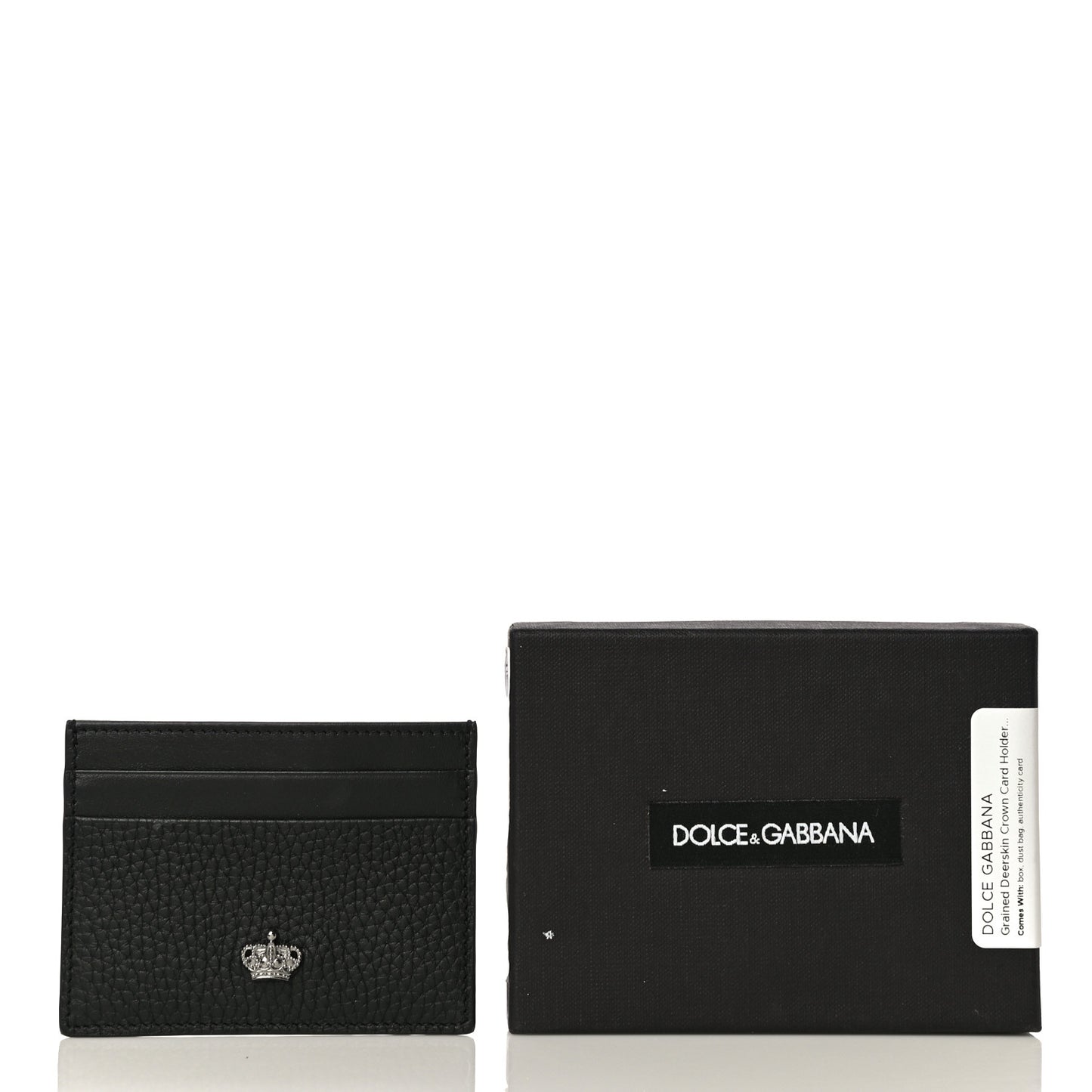 Grained Deerskin Crown Card Holder Black