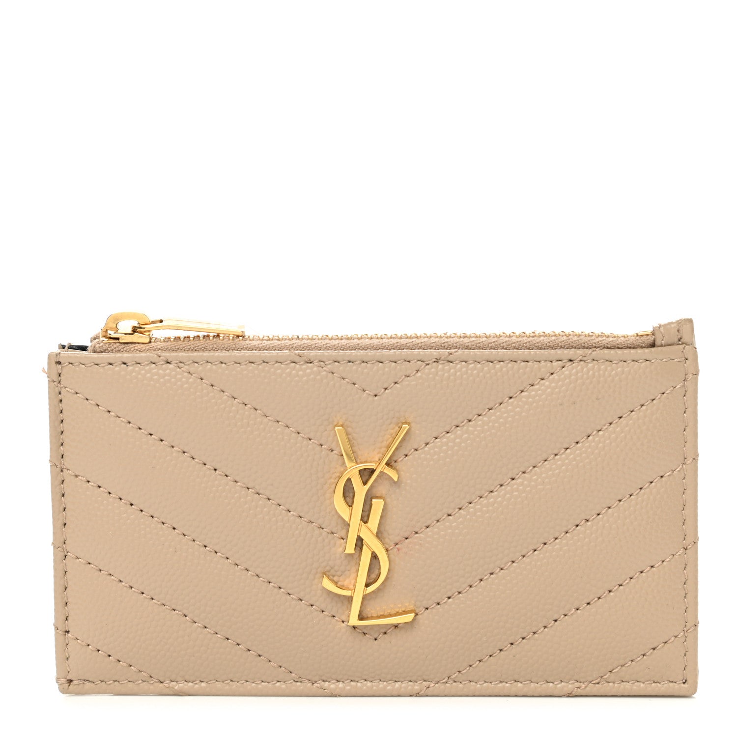Saint Laurent Monogram Grain de Poudre 5 Fragments Zip Pouch Card Holder Dark Latte 1 of 9