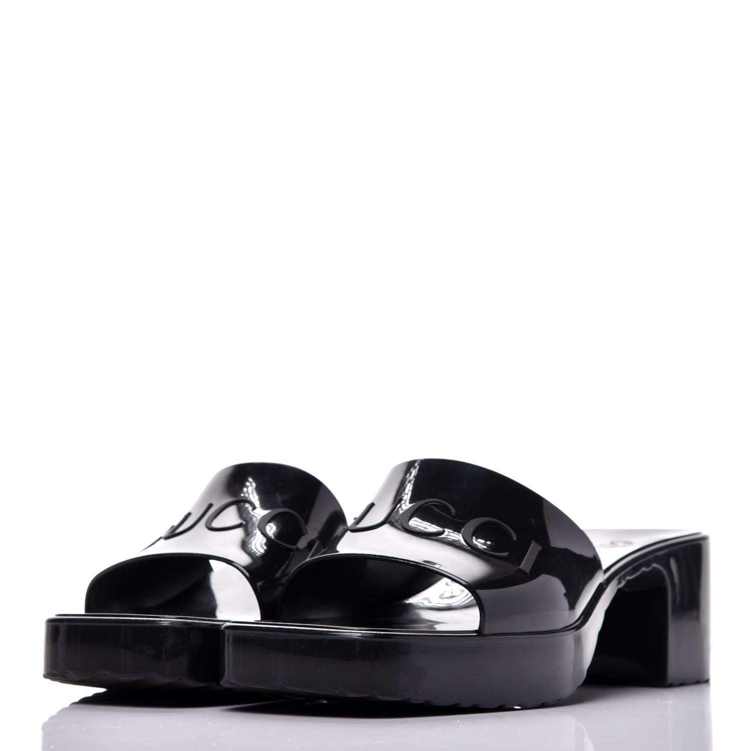 Gucci Rubber Gucci Logo Womens Platform 20/60mm Slide Sandals 37 Black 3 of 8