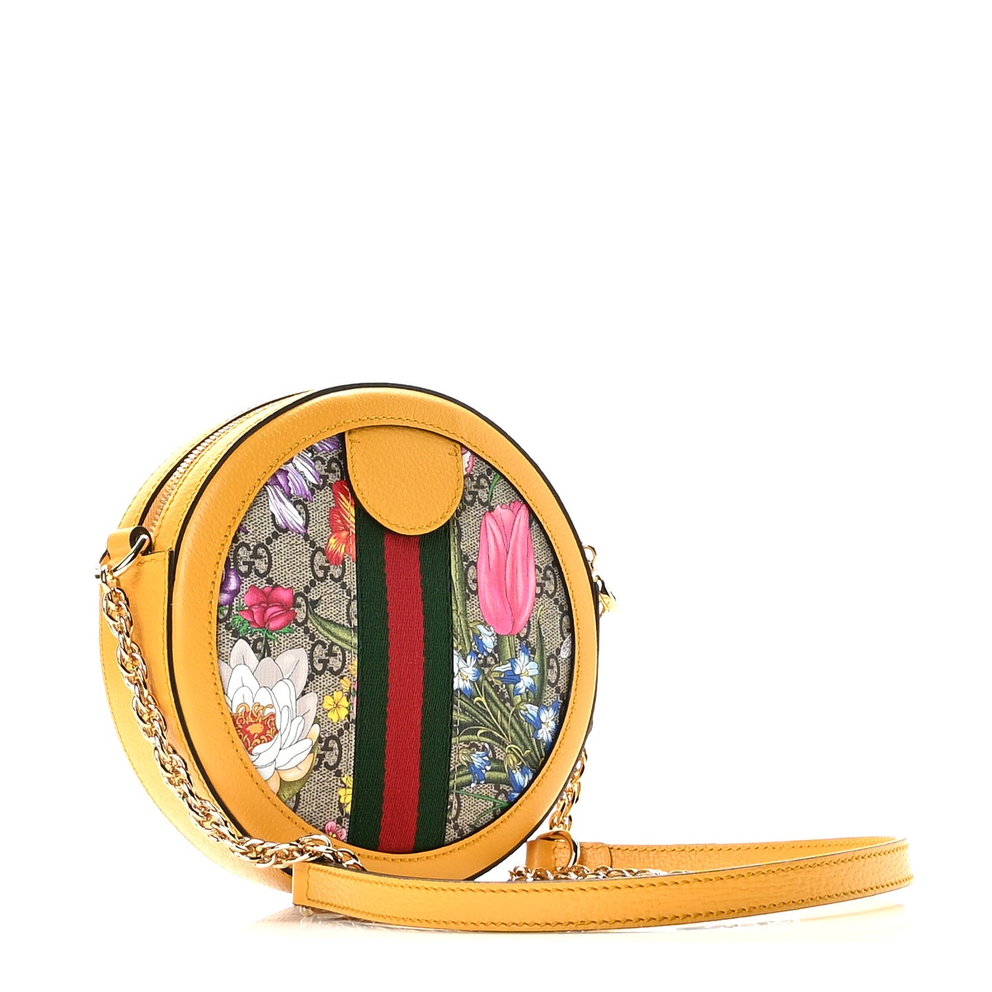 GG Supreme Monogram Flora Web Mini Ophidia Round Shoulder Bag Beige Multicolor Crop