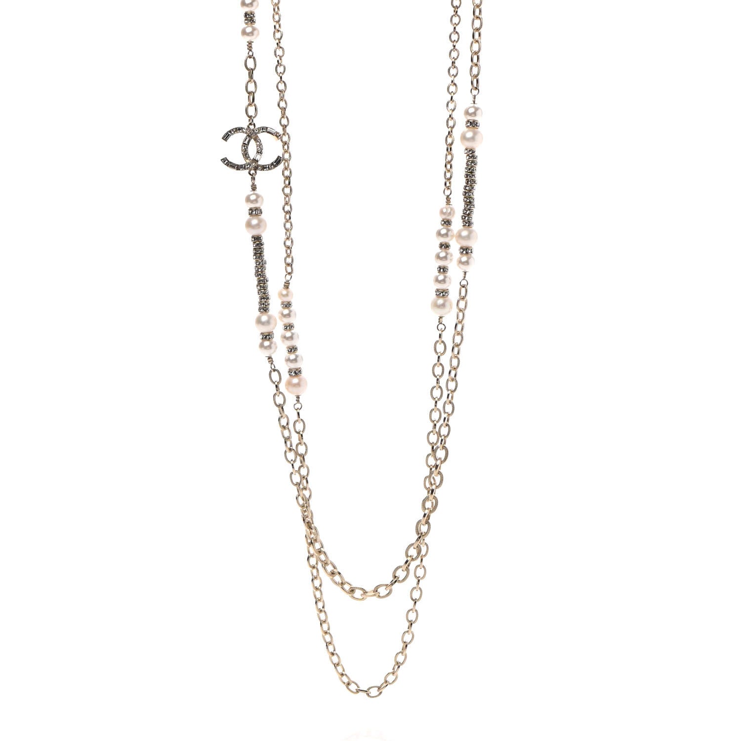 Chanel Pearl Crystal Nefertiti CC Long Necklace Gold 1 of 7