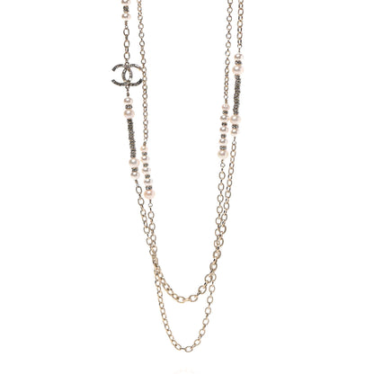 Chanel Pearl Crystal Nefertiti CC Long Necklace Gold 1 of 7
