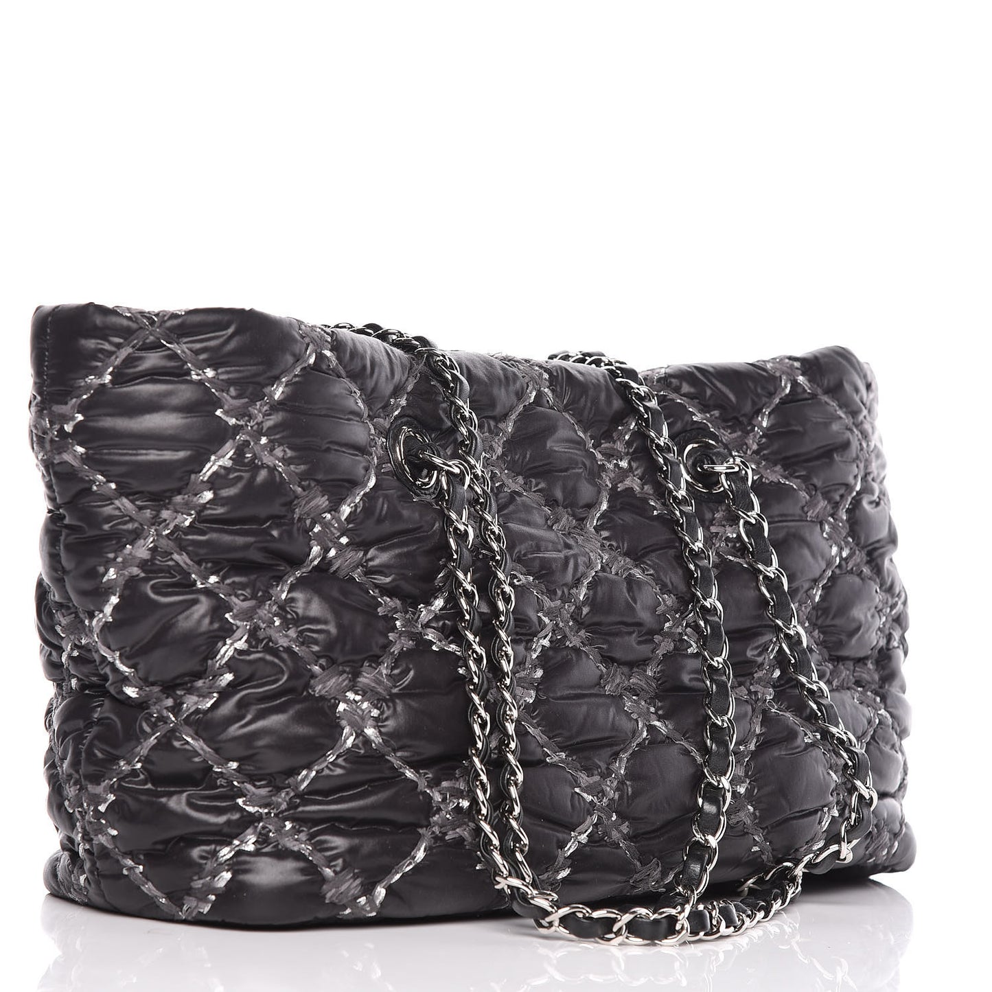Nylon Quilted Tweed Stitch Bubble Tote Black