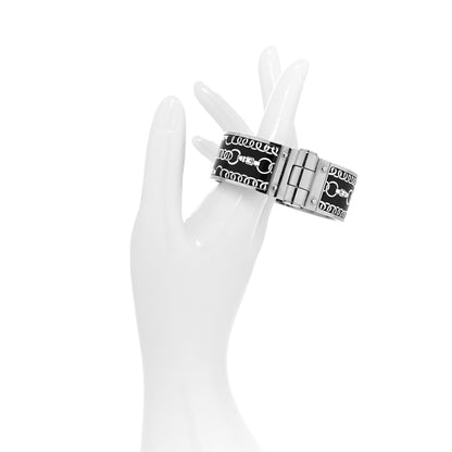 Hermes Enamel Printed Wide Balades Equestres Positif Negatif Hinged Bracelet M Black 3 of 5