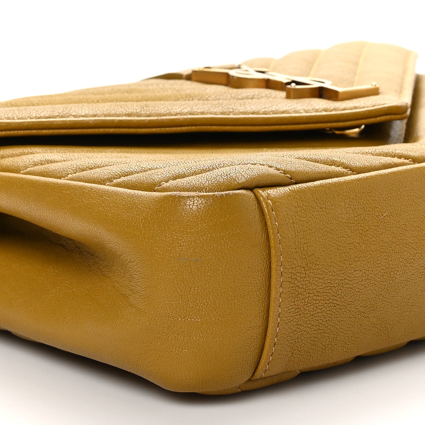 Sheepskin Matelasse Chevron Monogram Medium College Bag Olive