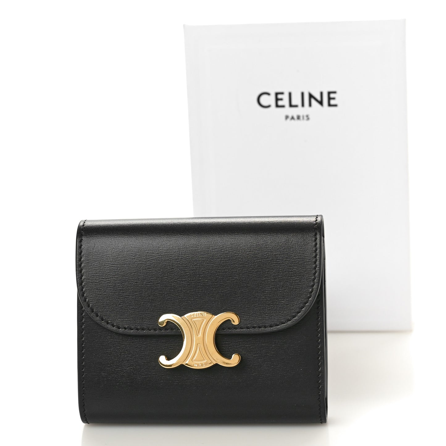 Shiny Calfskin Small Triomphe Wallet Black