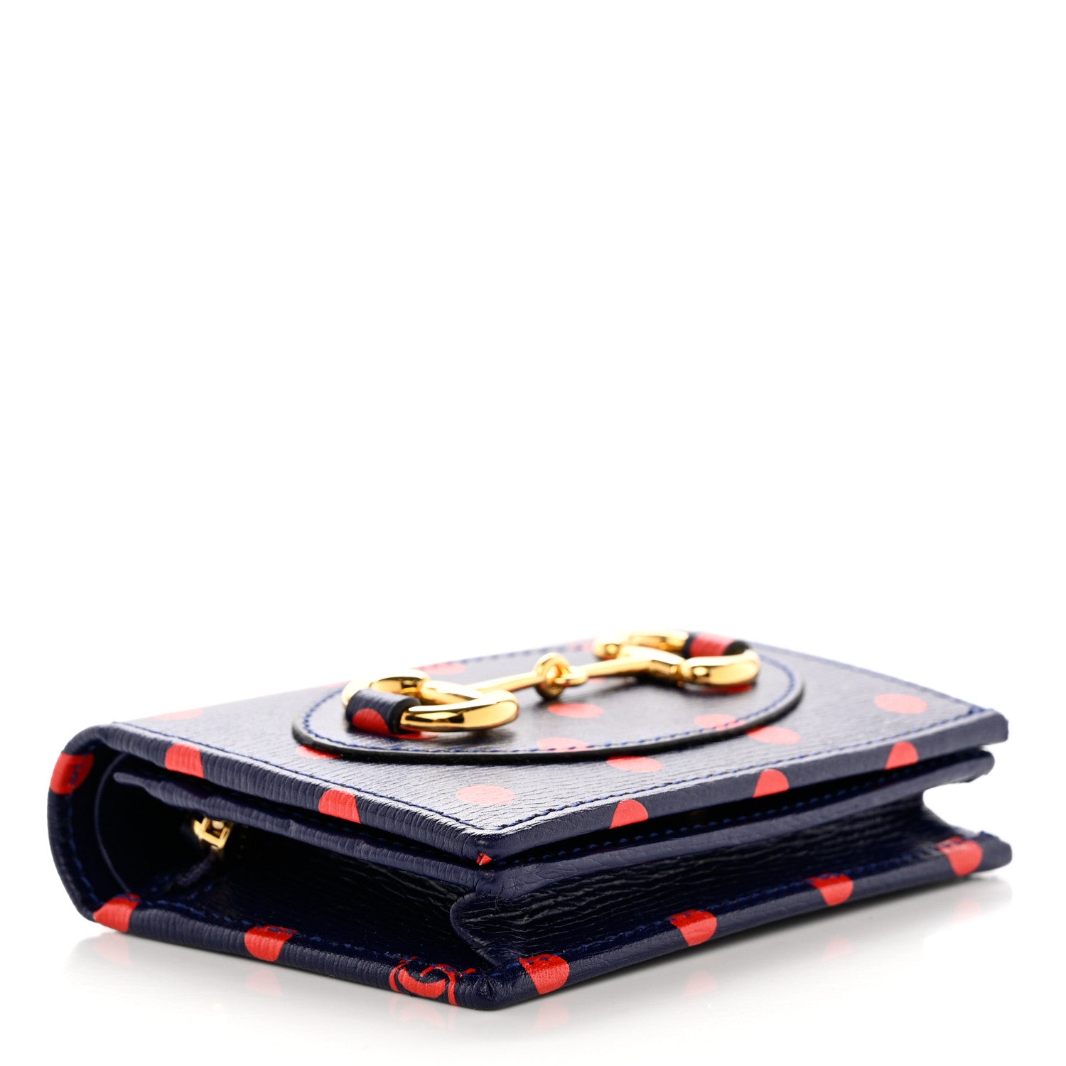Gucci Shangai Calfskin Polka Dot Horsebit 1955 Card Case Wallet Blue Orange Sailor Blue 4 of 8