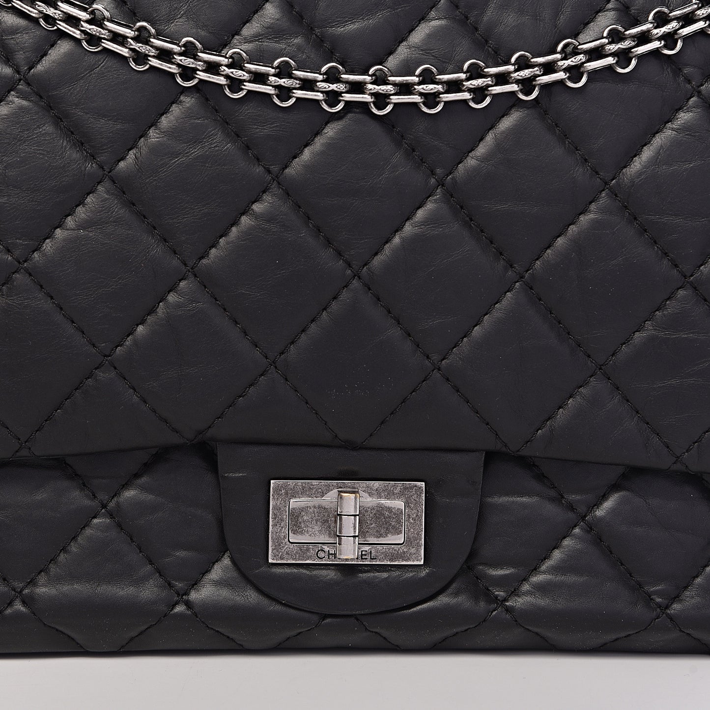 Aged Calfskin Quilted 2.55 Reissue 227 Flap Black