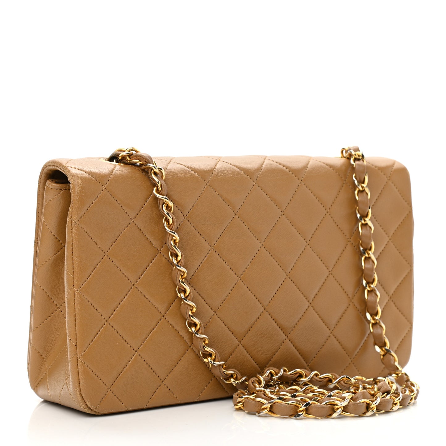 Lambskin Quilted Small Single Flap Beige