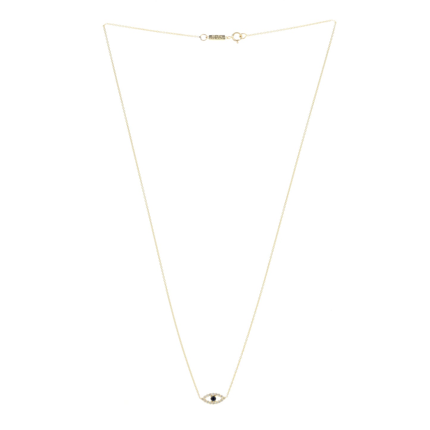18K Yellow Gold Diamond Blue Sapphire Mini Open Evil Eye Necklace