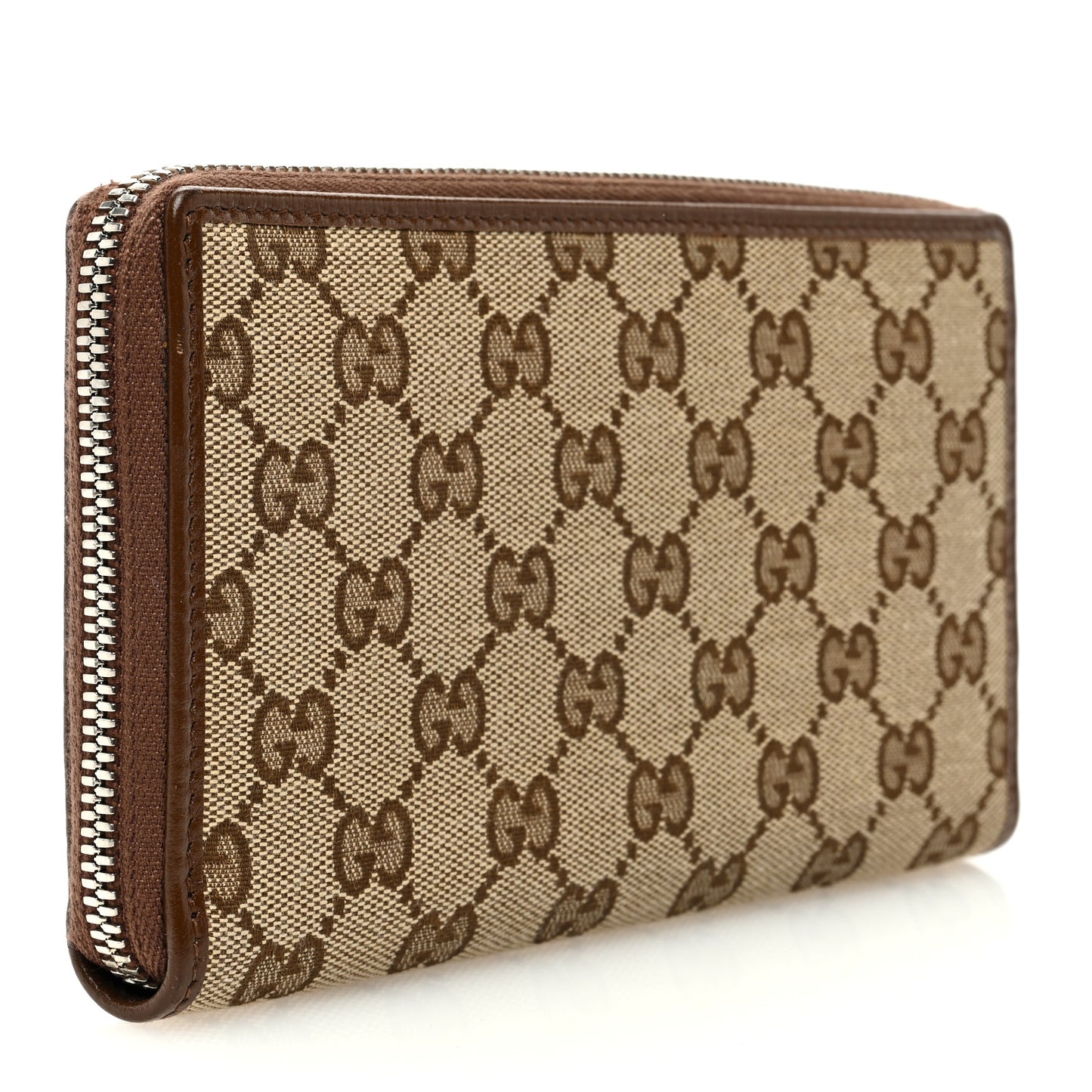 X GUCCI GG Monogram Azalea Calfskin Neo Classic Zip Around Wallet Beige Ebony Brown Sugar