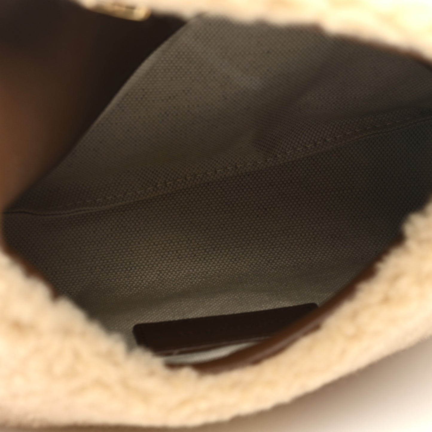 Shearling Quilted Monogram Loulou Puffer Pouch Clutch Natural Beige Brick