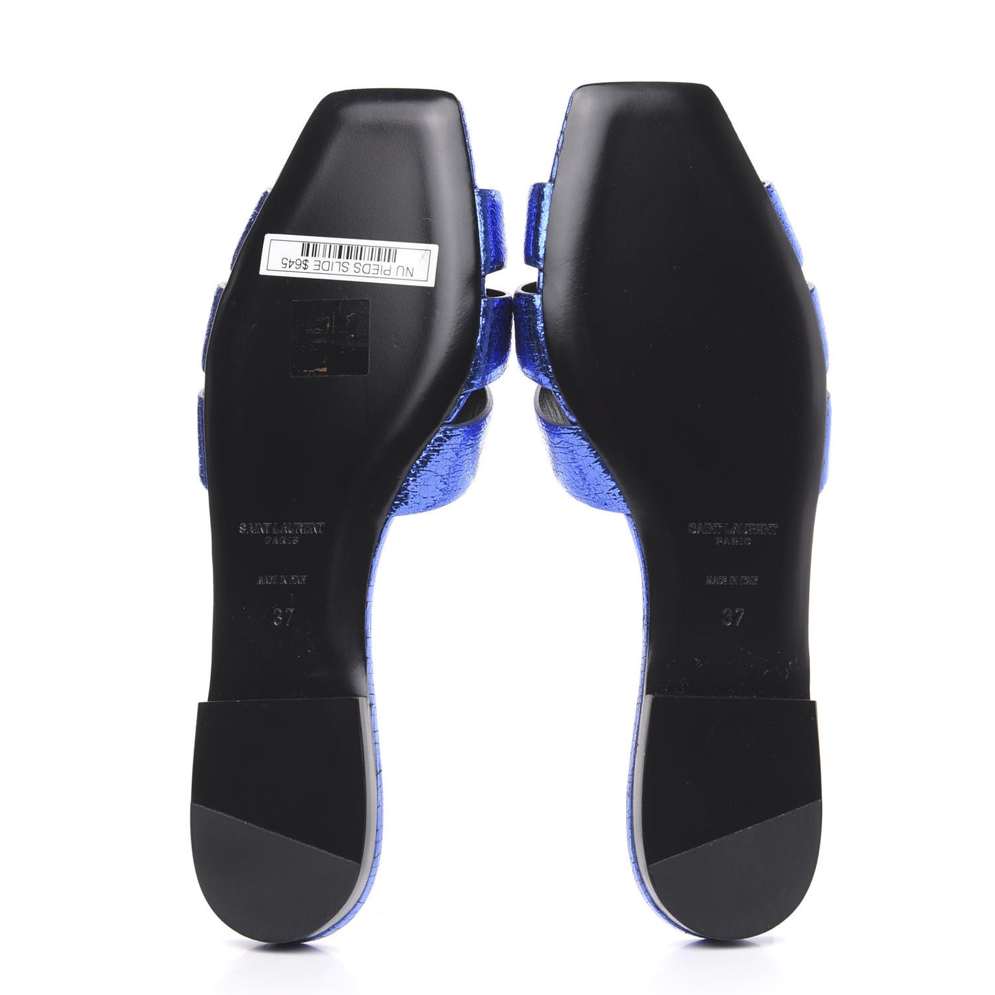 Metallic Crackled Calfskin Nu Pied 05 Slide Sandals 37 Blue