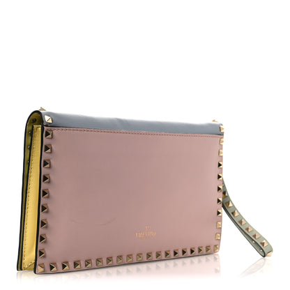 Valentino Garavani Nappa Watercolor Rockstud Wristlet Clutch Rose Green Yellow Sky 3 of 11