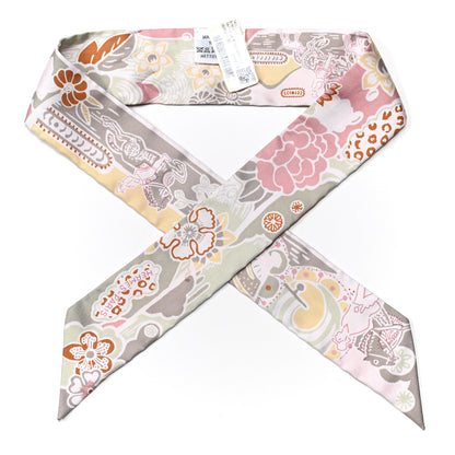 Hermes Silk Bingata Twilly Vieux Rose Vert De Eau 1 of 5