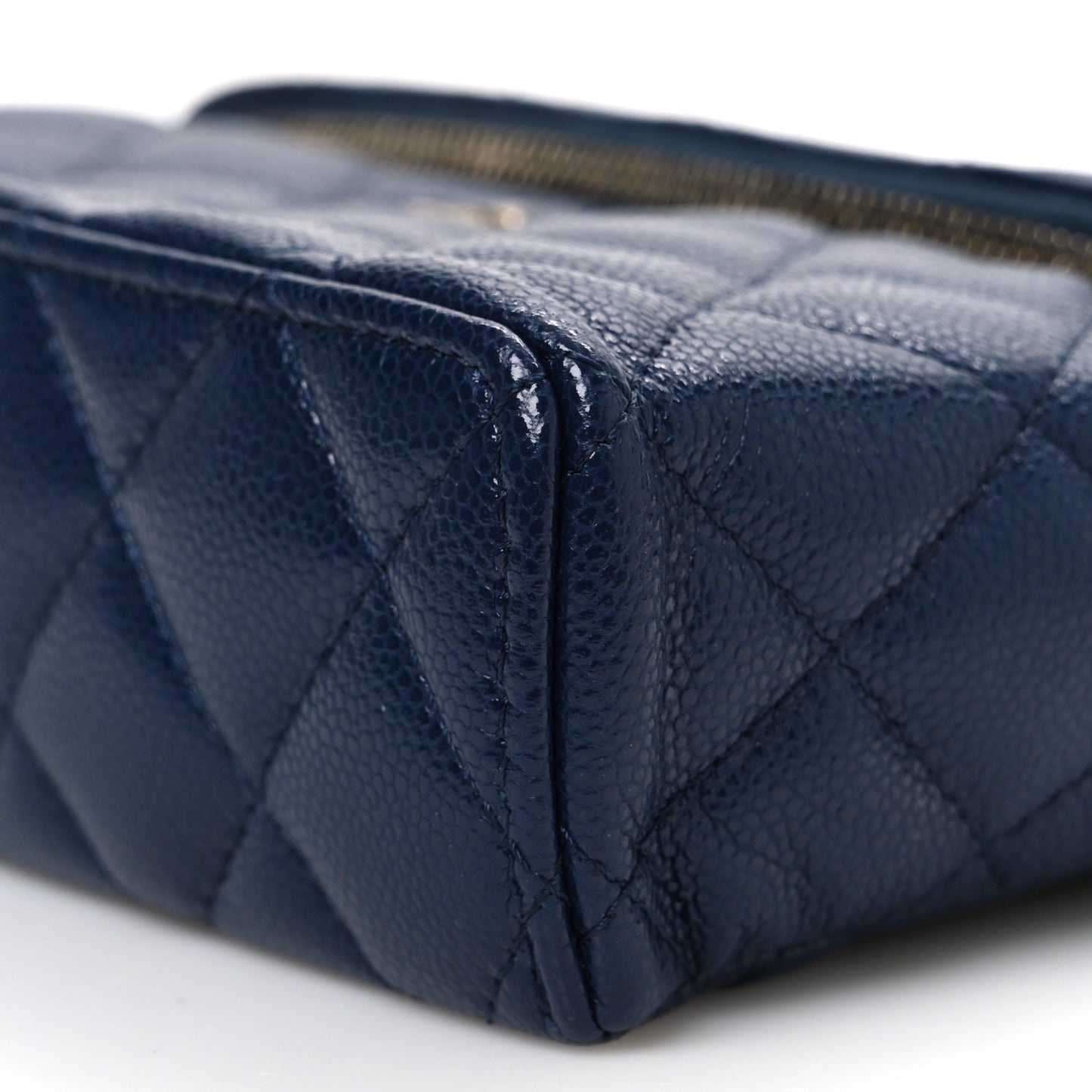 Caviar Quilted Top Handle Slim Vanity With Chain Navy