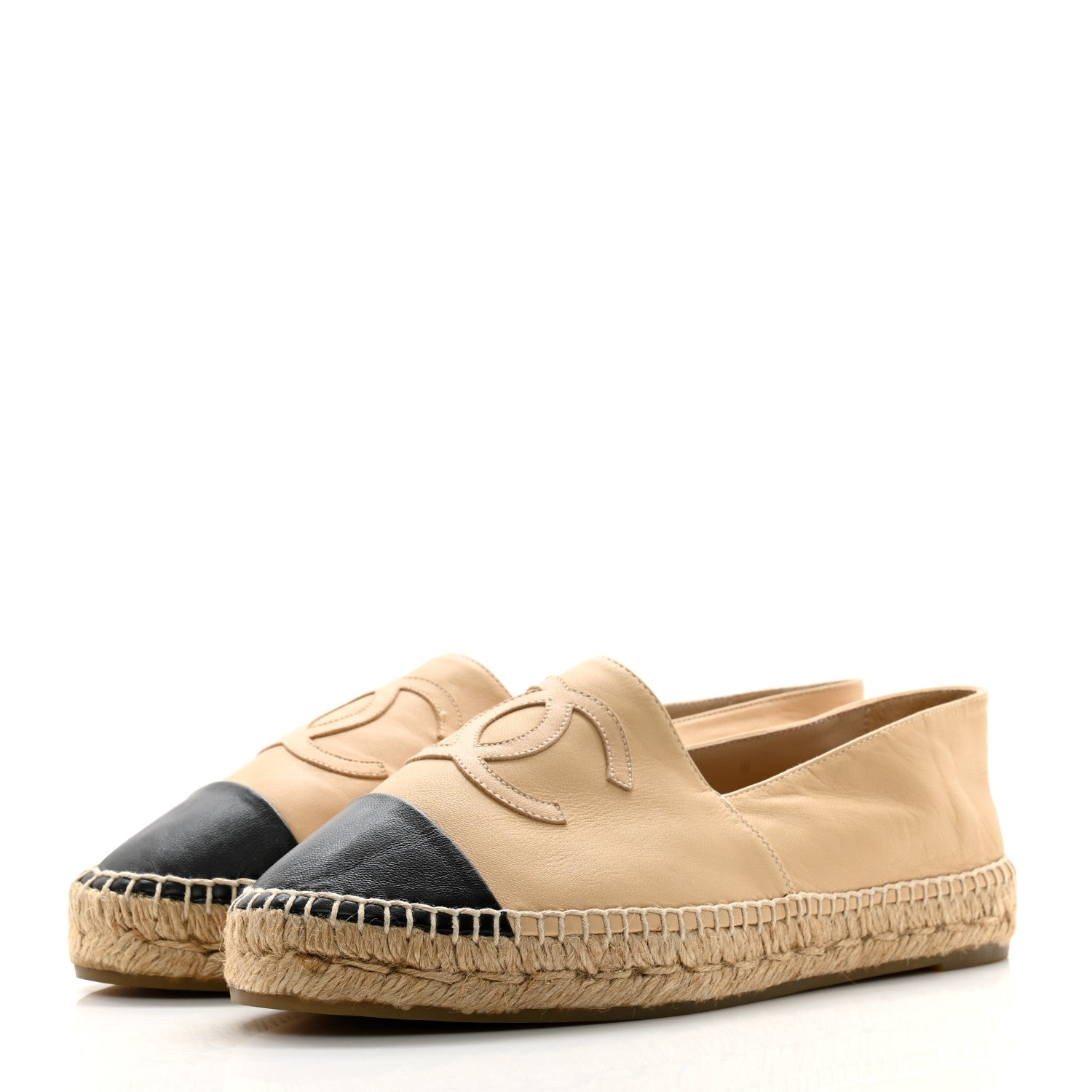 Chanel Lambskin CC Espadrilles 40 Beige Black 3 of 12