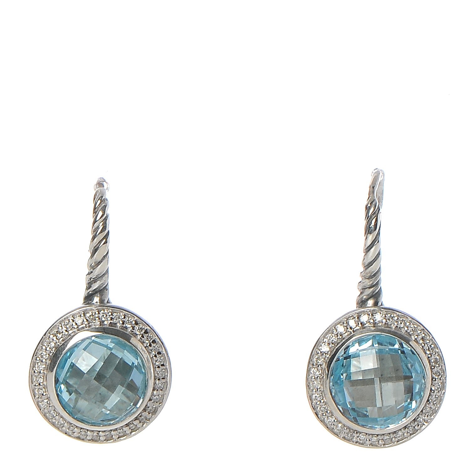 David Yurman Sterling Silver Blue Topaz Diamond 12mm Color Classics Drop Earrings 1 of 3