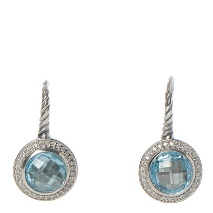 David Yurman Sterling Silver Blue Topaz Diamond 12mm Color Classics Drop Earrings 1 of 3