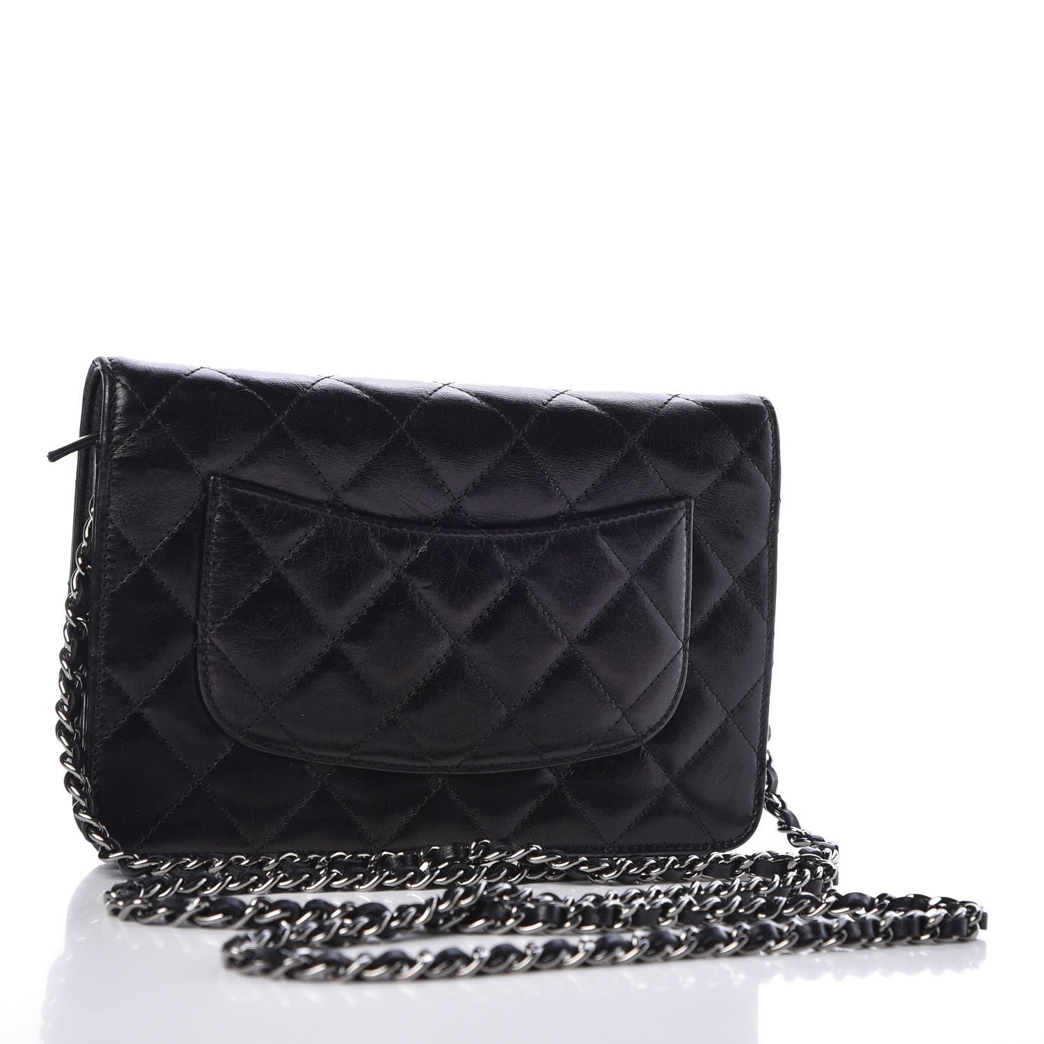 Chanel Glazed Aged Calfskin Reissue Wallet On Chain WOC Black 2 of 12