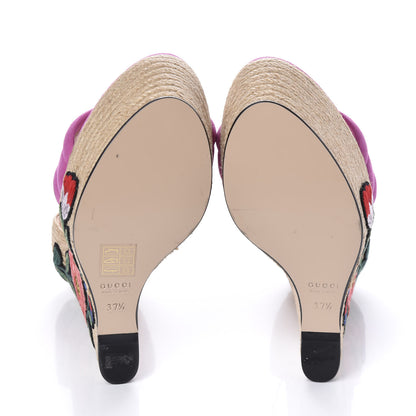 Gucci Kid Scamosciato Ophelia Espadrille Platform Wedge Sandals 37.5 Rododendro 6 of 10
