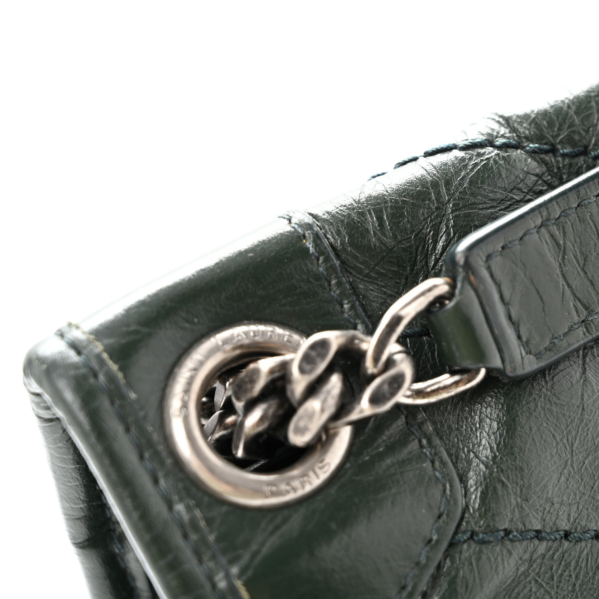 Crinkled Lambskin Matelasse Monogram Medium Niki Chain Satchel Military Olive