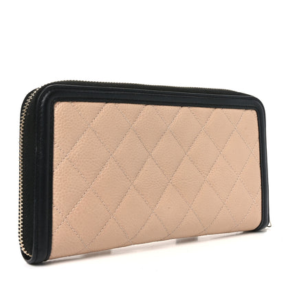 Chanel Caviar Quilted Filigree Zip Around Wallet Beige Black 3 of 8