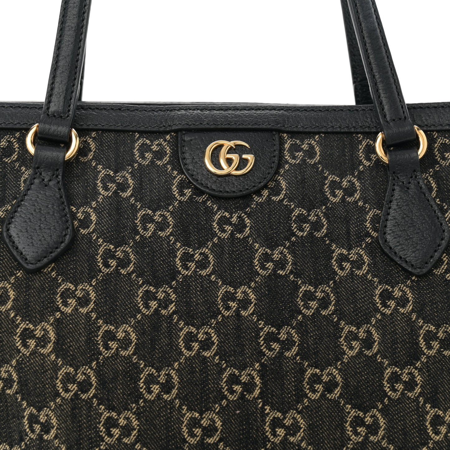 Jacquard Black Denim GG Monogram Medium Ophidia Shopping Tote Black Ivory