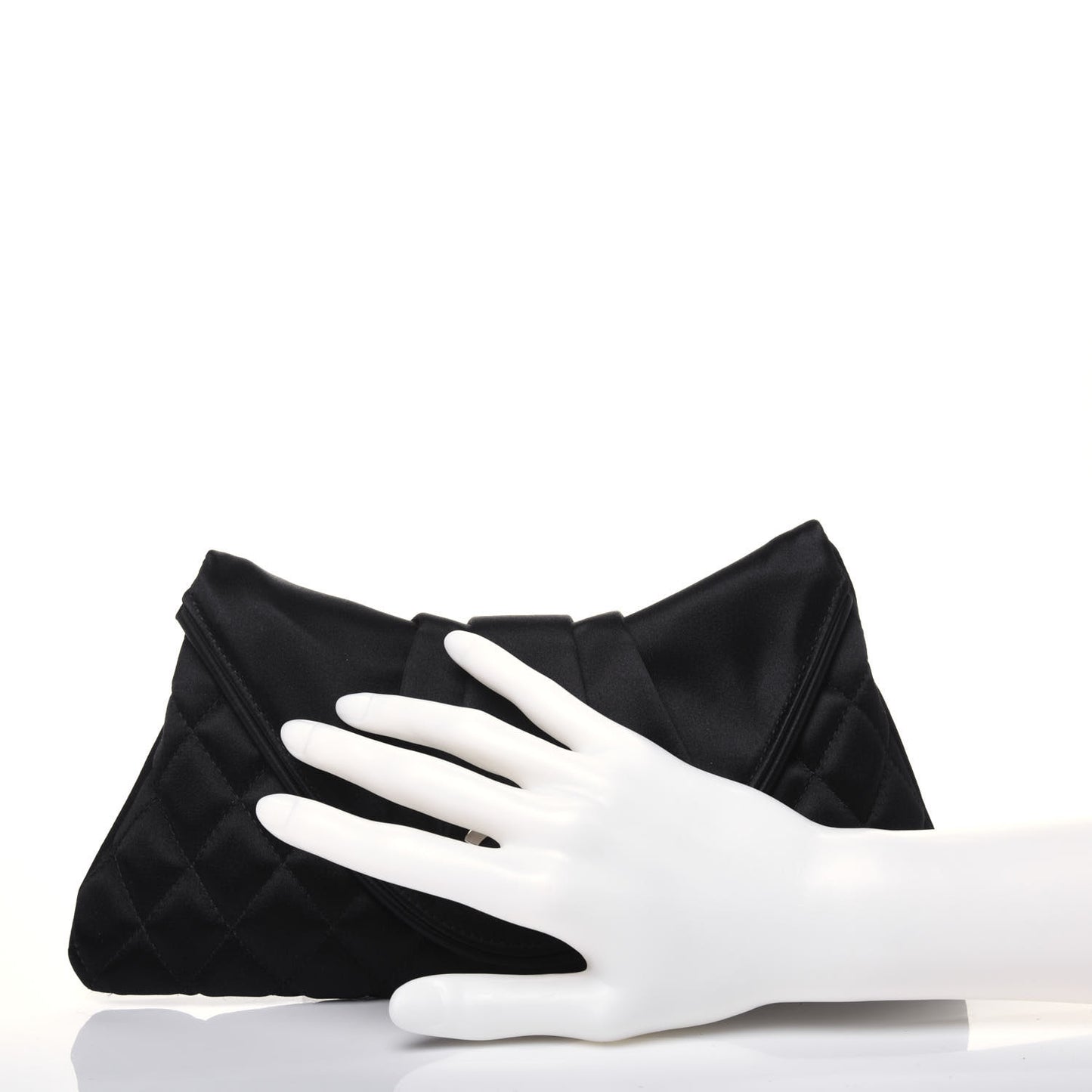Satin Quilted Flap Clutch Black