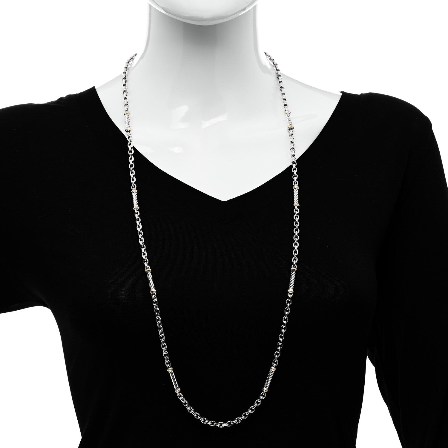 David Yurman Sterling Silver 18K Yellow Gold Metro Station Necklace 2 of 4