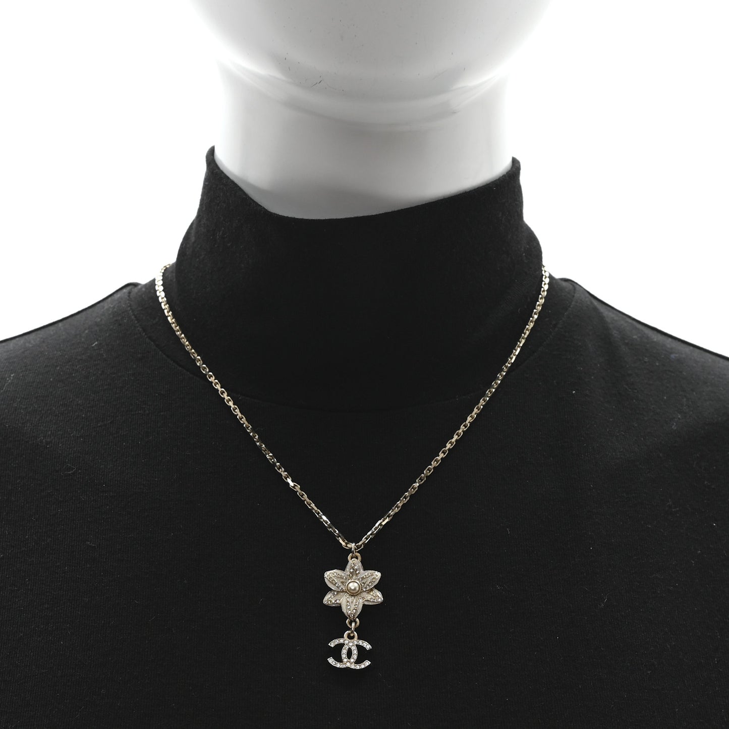 Crystal CC Flower Drop Necklace White