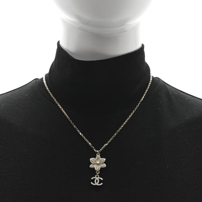 Chanel Crystal CC Flower Drop Necklace White 2 of 5