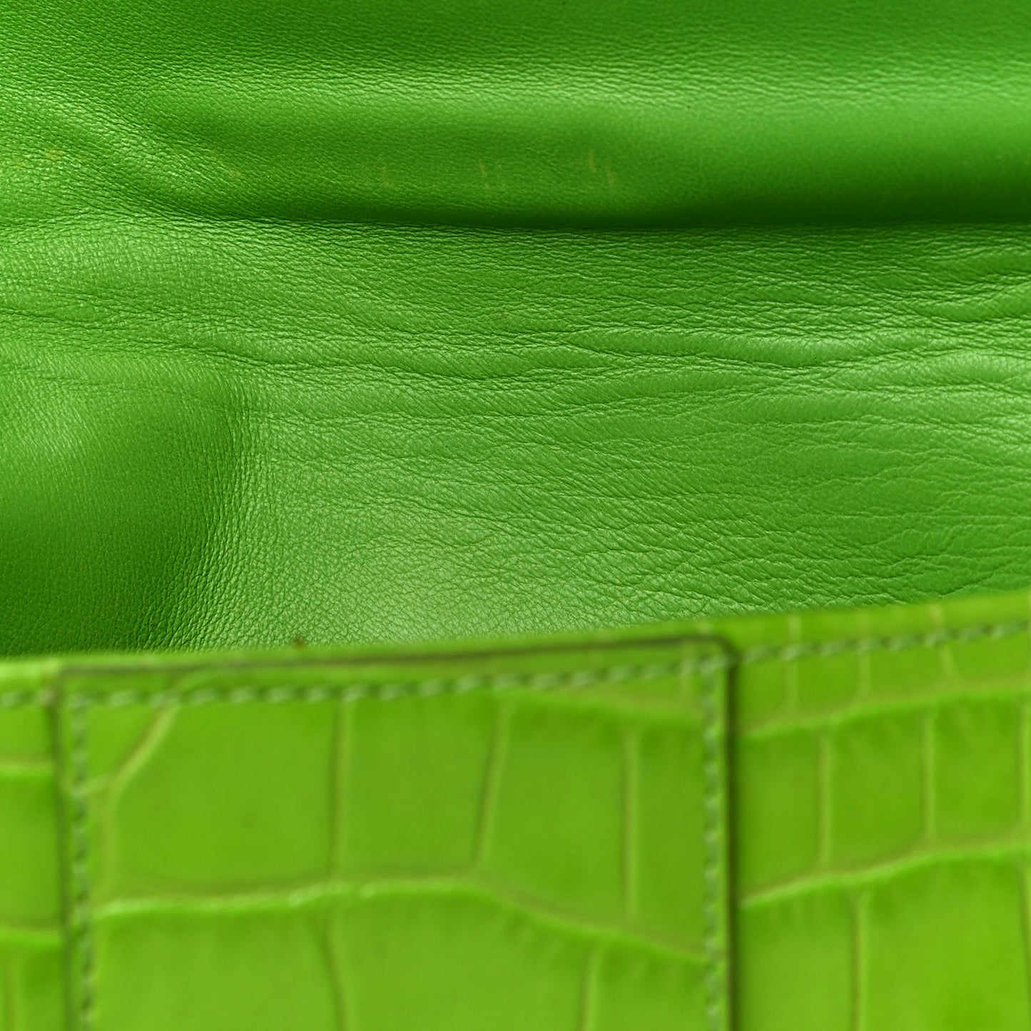 Calfskin Crocodile Embossed Rivera Clutch Lime