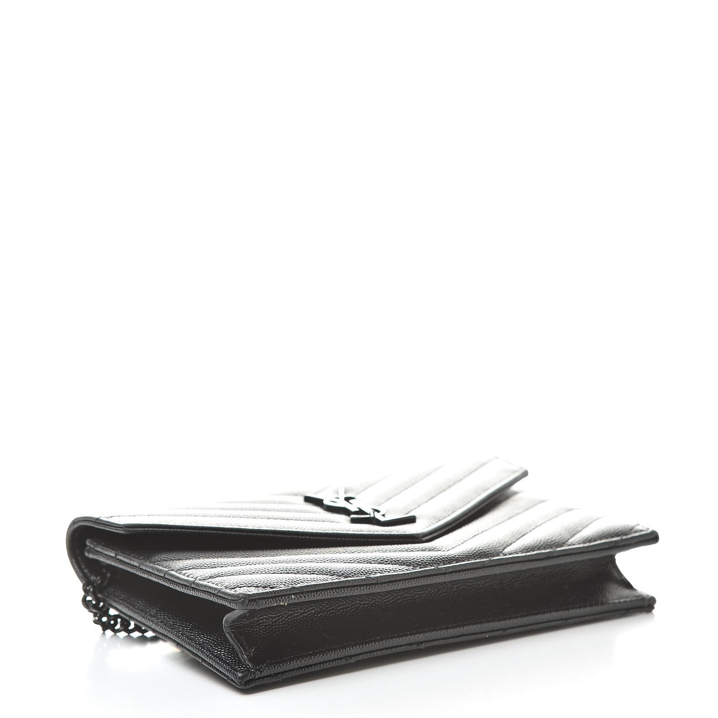 Grain De Poudre Matelasse Chevron Monogram Envelope Chain Wallet Black
