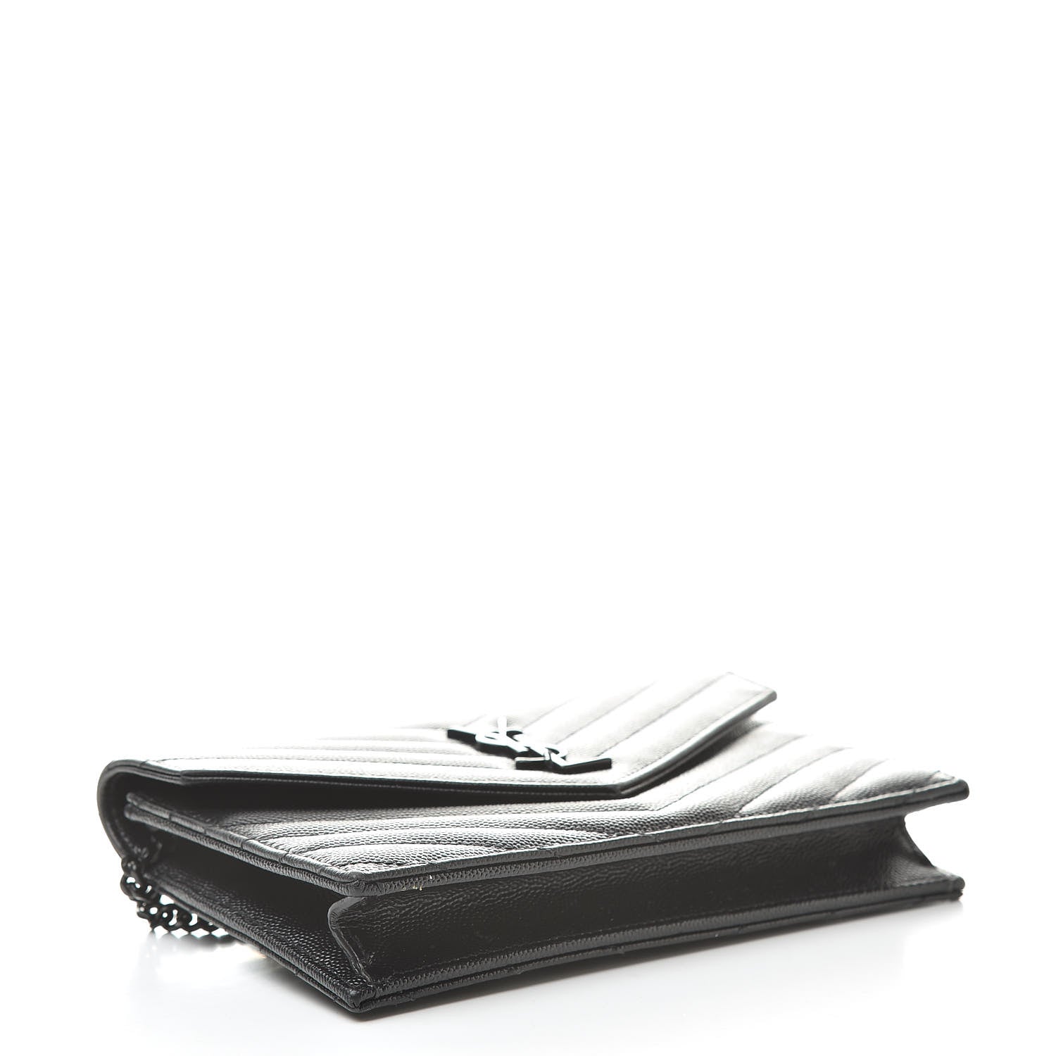 Saint Laurent Grain De Poudre Matelasse Chevron Monogram Envelope Chain Wallet Black 4 of 13