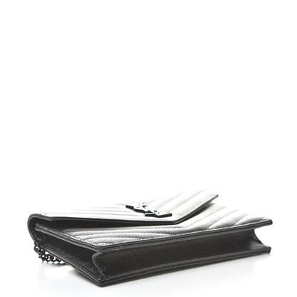 Saint Laurent Grain De Poudre Matelasse Chevron Monogram Envelope Chain Wallet Black 4 of 13