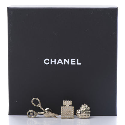 Chanel Metal Strass Crystal Quilted CC Heart Scissors Perfume Brooch Set Gold 5 of 5