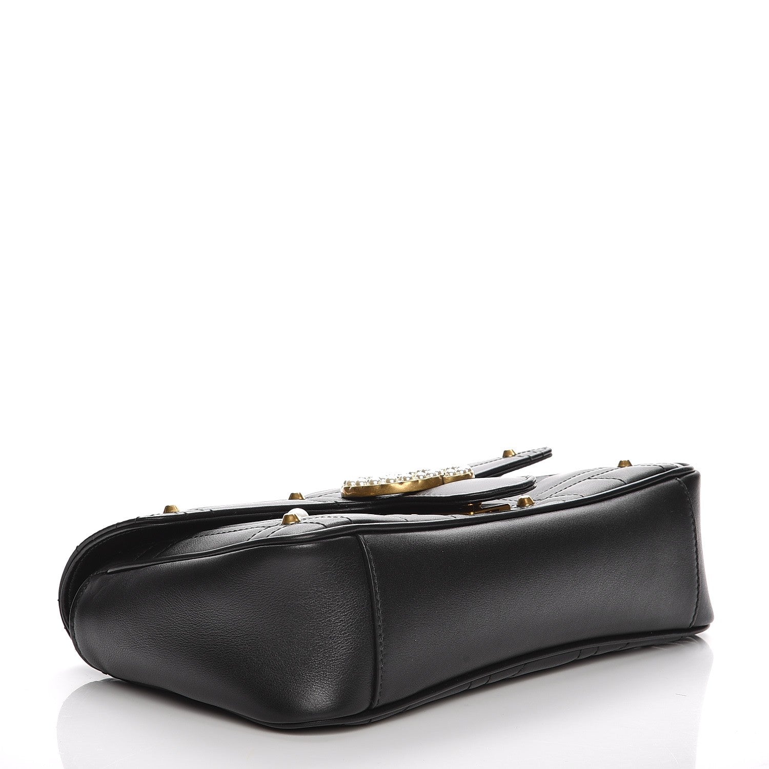 Gucci Calfskin Matelasse Studded Small Pearly GG Marmont Shoulder Bag Black 4 of 7