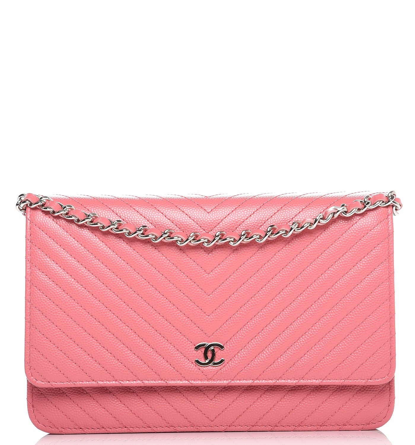 Caviar Chevron Quilted Wallet On Chain WOC Pink
