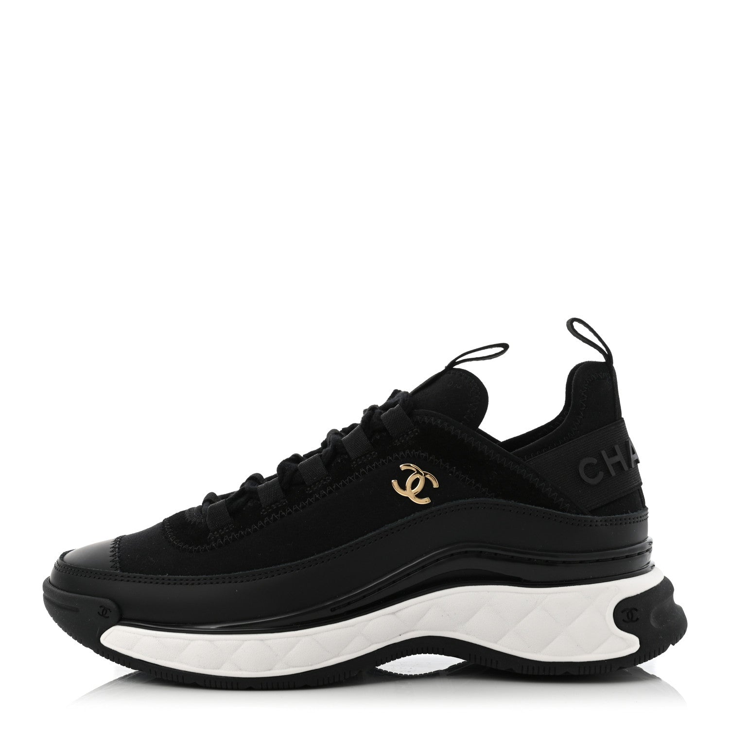 Chanel Velvet Calfskin Mixed Fibers CC Sneakers 37 Black 1 of 8