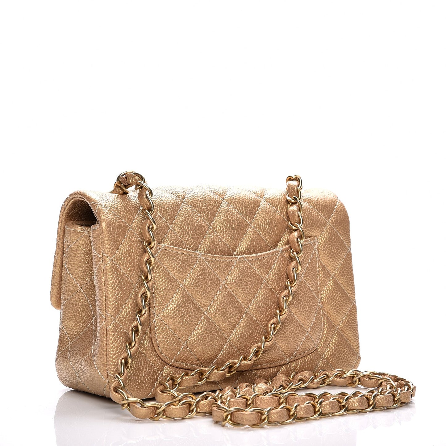 Pearly Caviar Quilted Mini Rectangular Flap Gold