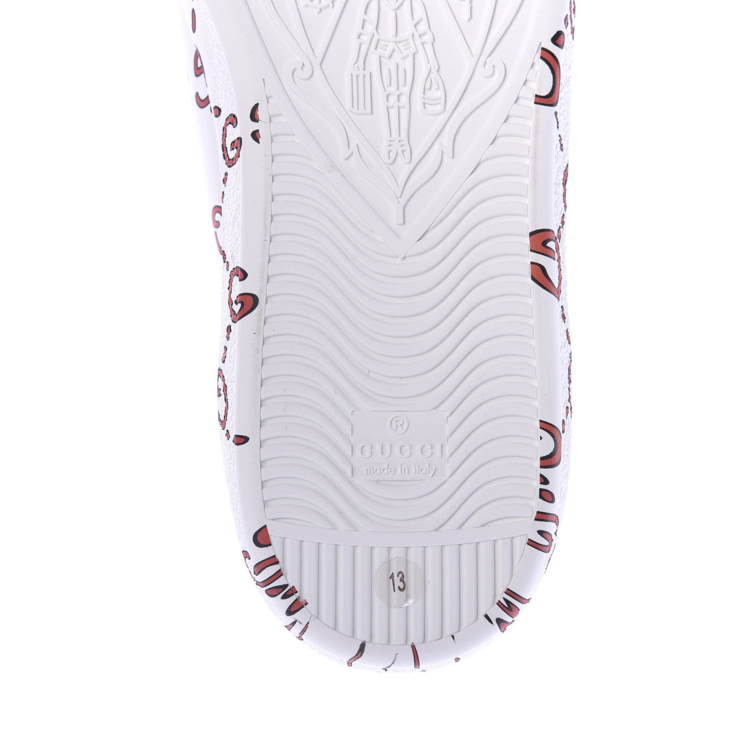 Calfskin GucciGhost Print Mens Ace Sneakers 13 White Hibiscus Red